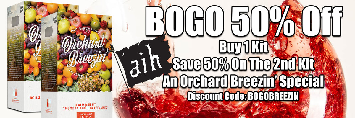 BOGO 50% Off Orchard Breein' Wine Recipe Kits. Use code BOGOBREEZIN