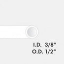 Drawing of a tube with the following text: internal diameter 3/8 inch, outer diameter half inch