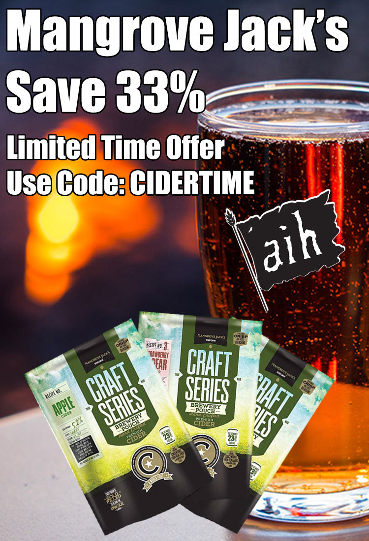 Save 33% on Mangrove Jack's Hard Cider Recipe Kits when you enter promo code CIDERTIME at checkout. 