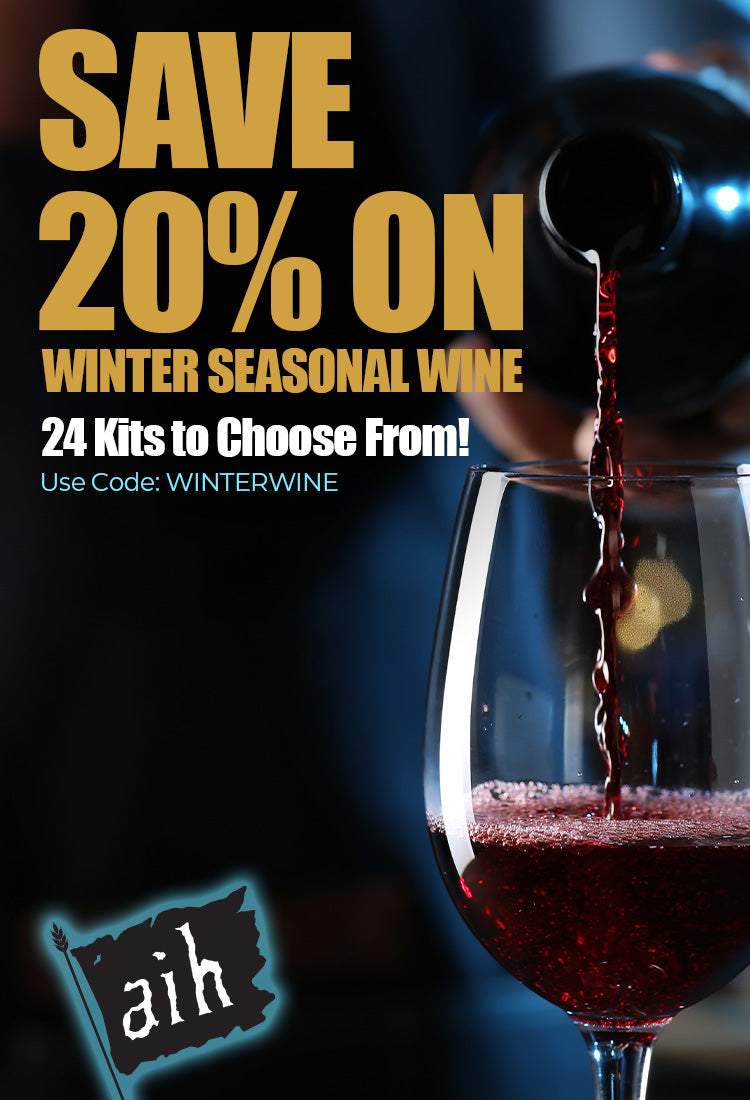 Save 20% on winter seasonal wine recipe kits when you use code WINTERWINE at checkout. 
