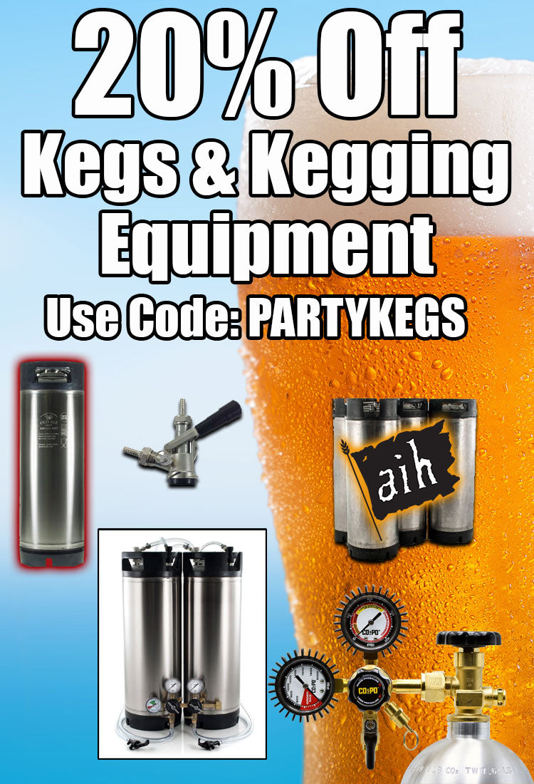Get 20% off kegs and kegging equipment when you enter promo code PARTYKEGS at checkout.  Some exclusions apply.