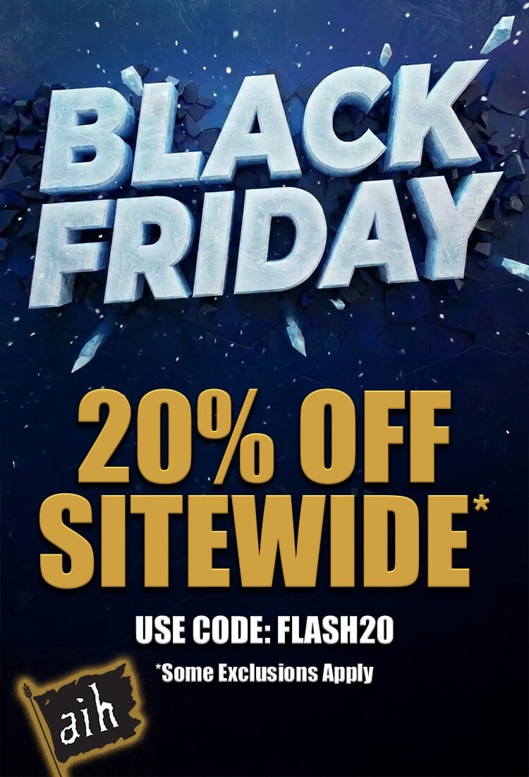Black Friday sale advertisement with 20% off sitewide offer on a dark background.