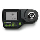 Milwaukee MA884 digital refractometer showing reading on LCD with Brix and temperature values