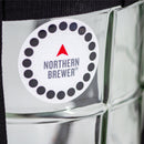 Close-up of the Northern Brewer adhesive temperature strip on a glass carboy, used for monitoring fermentation temperature.