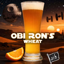 Glass of Obi Ron's Wheat beer with an orange slice on a Star Wars-themed background
