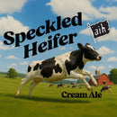 Speckled Heifer Cream Ale advertisement with a cow in a field and AIH Adventures in Homebrewing logo.