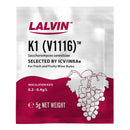Lalvin K1 (V1116) wine yeast package on a white background