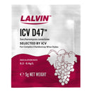 Lalvin ICV D47 wine yeast package with grape illustration on a white background