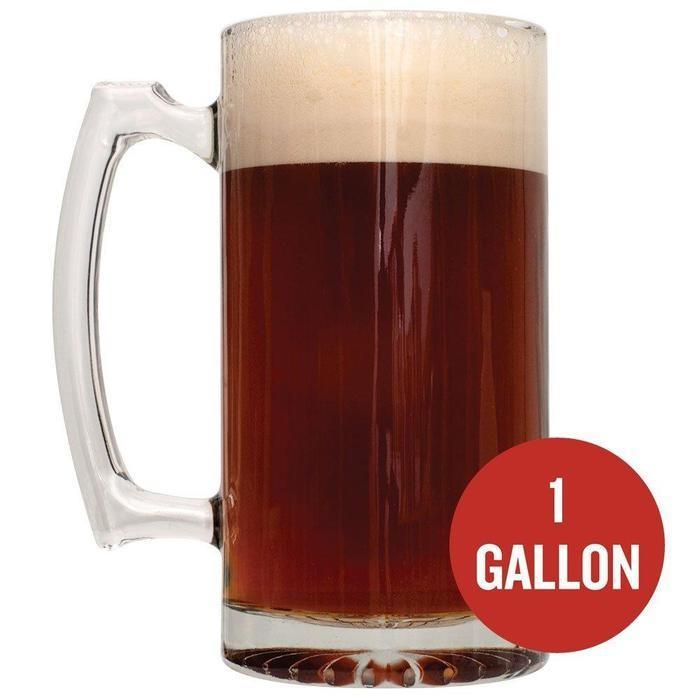 Caribou Slobber homebrew in a mug with "One Gallon" written in a red circle