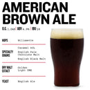 Brown ale in a glass with ingredients listed
