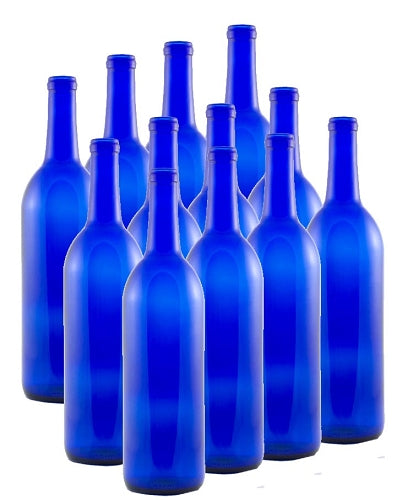 750 ML Bordeaux Cobalt Blue Wine Bottles Cork Finish (12/CASE)