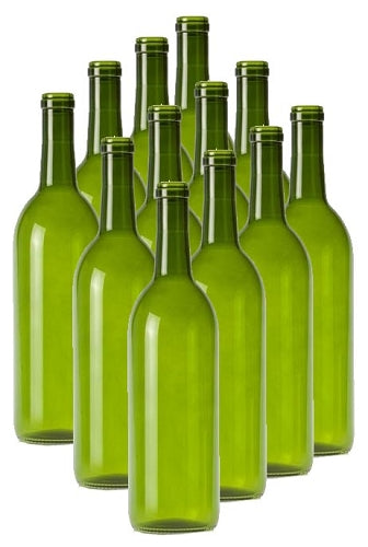 750 ML Green Bordeaux Flat Bottom Wine Bottles (12/CASE)