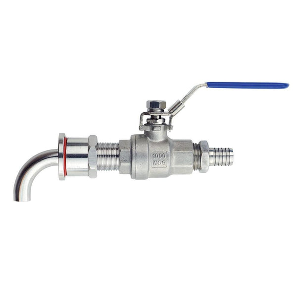 Profile view of a fully-assembled EZ CleanKettle Valve Kit with Barb