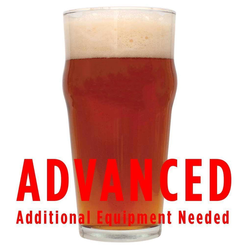 A glass of Ferocious IPA with an All-Grain caution: "Advanced, additional equipment needed"