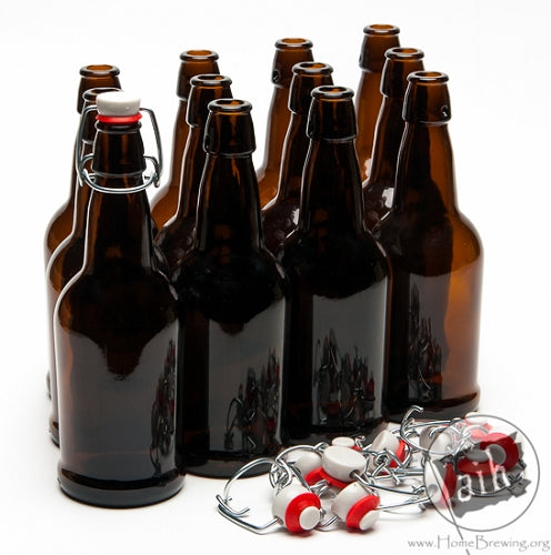 16 oz. E.Z. Cap Swing Top Beer Bottles - Amber (Case of 12)