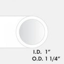 Drawing of a tube with the following text: tubing internal diameter one inch, outer diameter one and one quarter inch