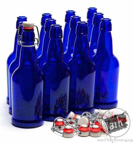 16 oz. E.Z. Cap Swing Top Beer Bottles - Cobalt Blue (Case of 12)
