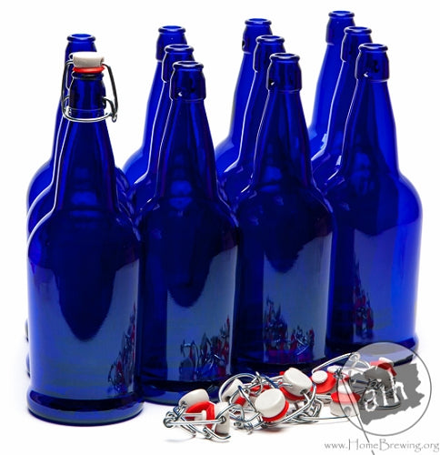 32 oz. E.Z. Cap Swing Top Beer Bottles - Cobalt Blue (Case of 12)