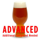 A glass filled with Swig of Sunbeams with a customer caution in red text: "Advanced, additional equipment needed" to brew this recipe kit